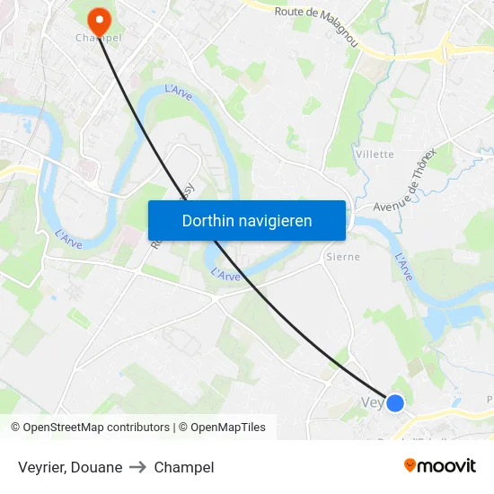 Veyrier, Douane to Champel map