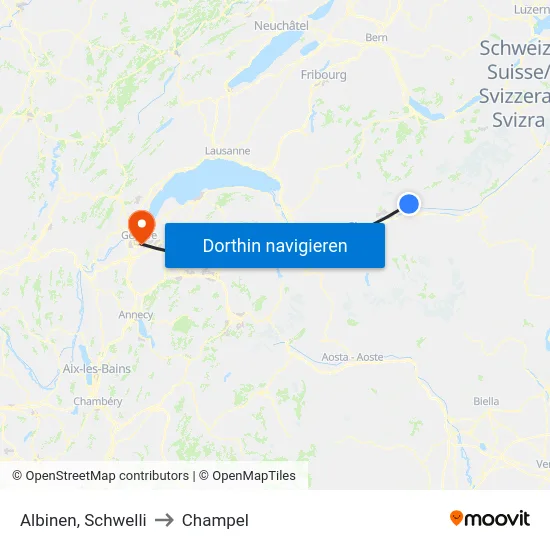 Albinen, Schwelli to Champel map