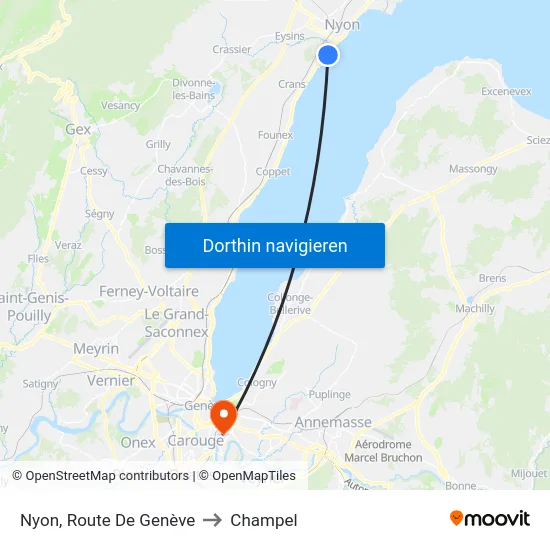 Nyon, Route De Genève to Champel map