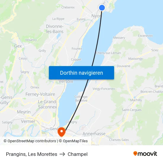Prangins, Les Morettes to Champel map