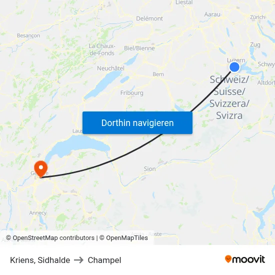 Kriens, Sidhalde to Champel map
