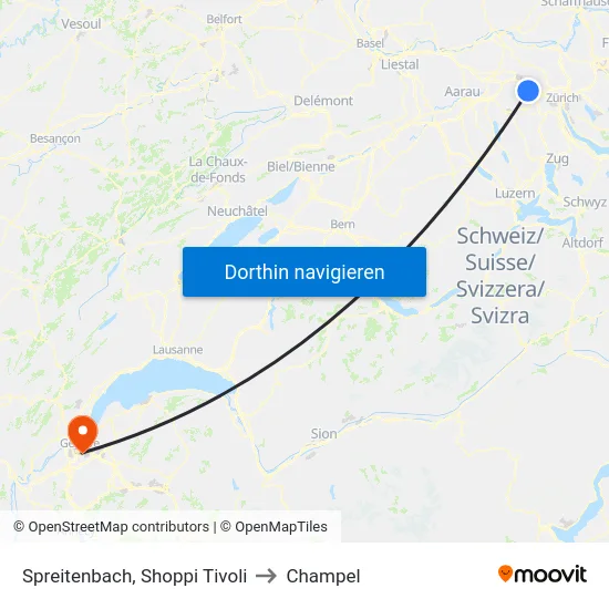 Spreitenbach, Shoppi Tivoli to Champel map