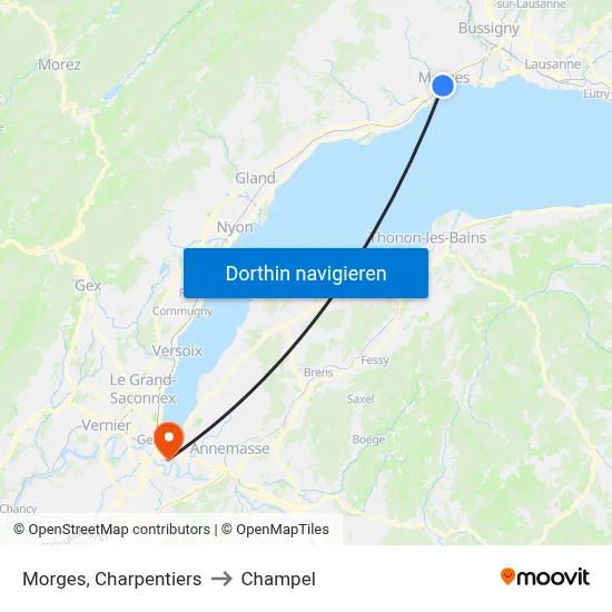 Morges, Charpentiers to Champel map