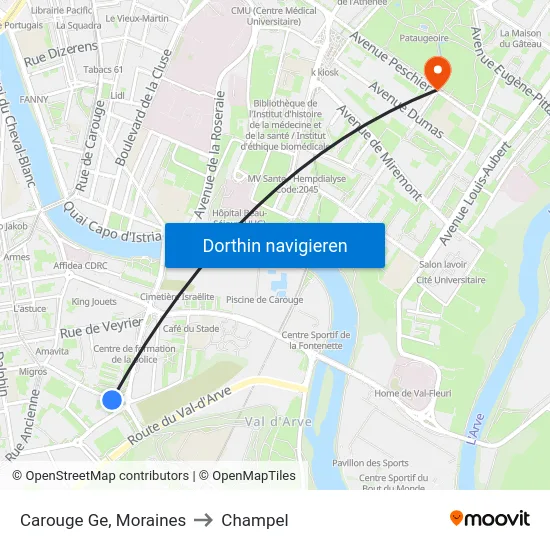 Carouge Ge, Moraines to Champel map