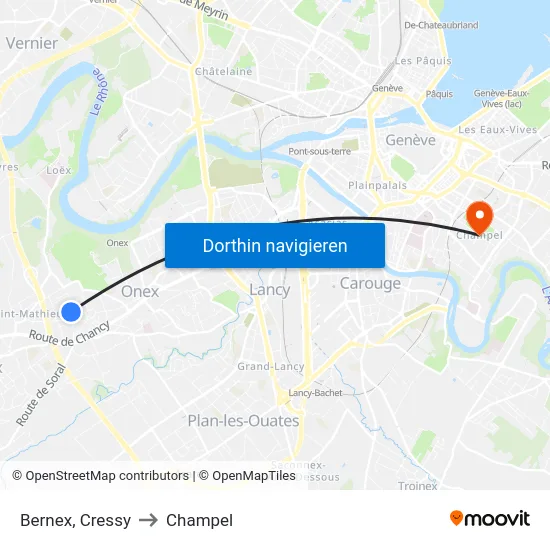 Bernex, Cressy to Champel map