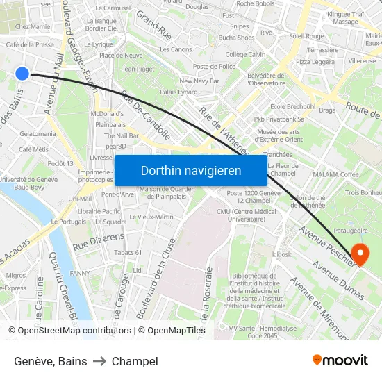 Genève, Bains to Champel map