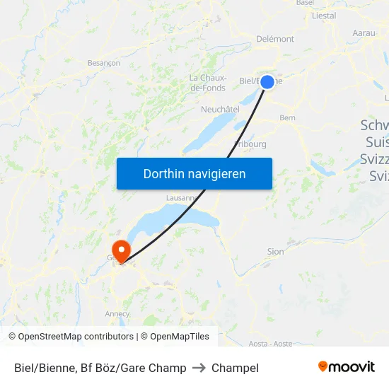 Biel/Bienne, Bf Böz/Gare Champ to Champel map