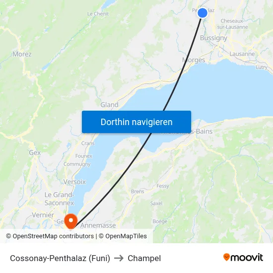 Cossonay-Penthalaz (Funi) to Champel map