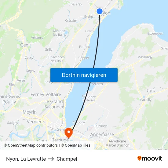 Nyon, La Levratte to Champel map