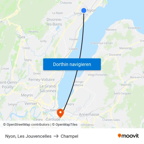 Nyon, Les Jouvencelles to Champel map