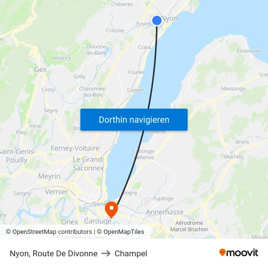 Nyon, Route De Divonne to Champel map