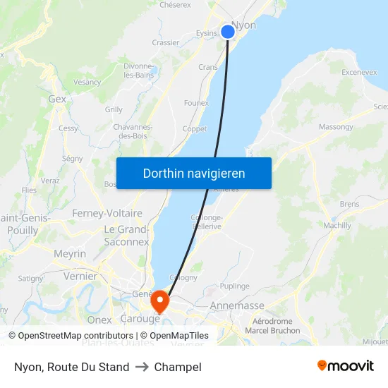 Nyon, Route Du Stand to Champel map