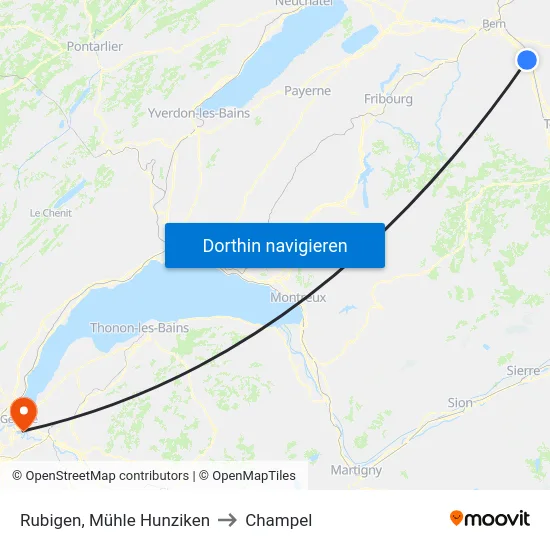Rubigen, Mühle Hunziken to Champel map