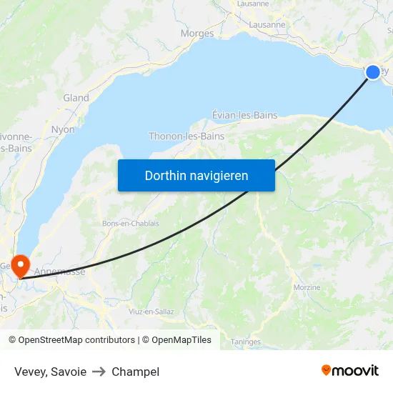 Vevey, Savoie to Champel map