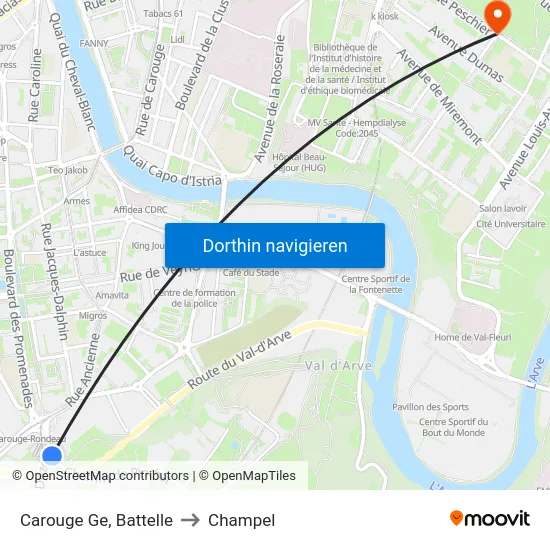 Carouge Ge, Battelle to Champel map
