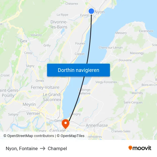 Nyon, Fontaine to Champel map