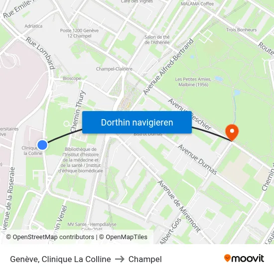 Genève, Clinique La Colline to Champel map
