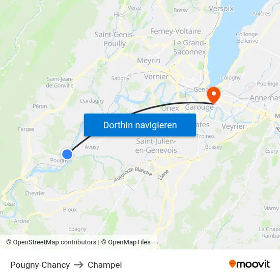 Pougny-Chancy to Champel map
