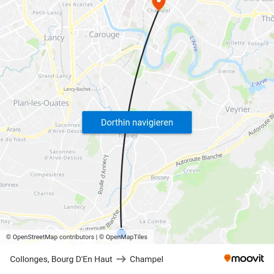 Collonges, Bourg D'En Haut to Champel map