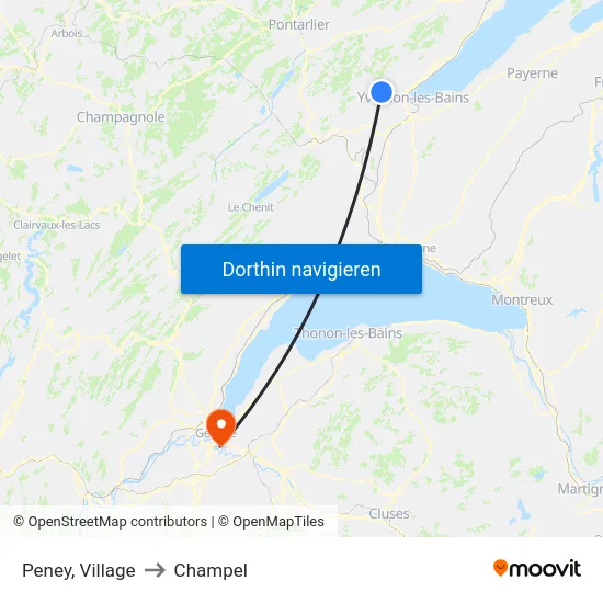 Peney, Village to Champel map