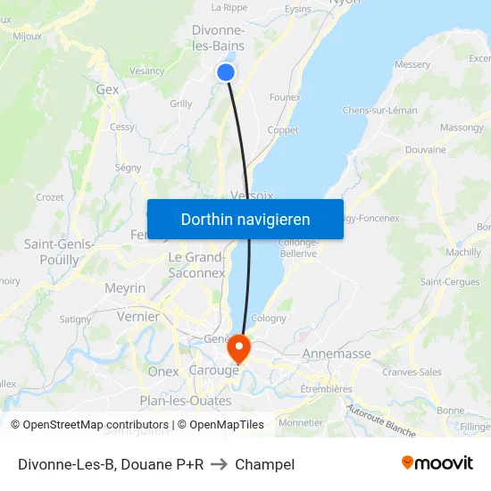 Divonne-Les-B, Douane P+R to Champel map