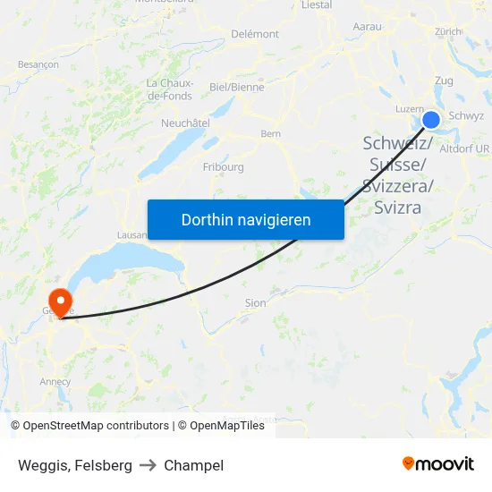 Weggis, Felsberg to Champel map