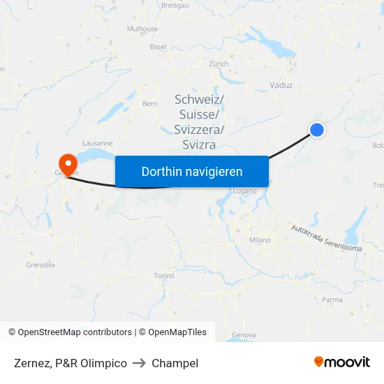 Zernez, P&R Olimpico to Champel map