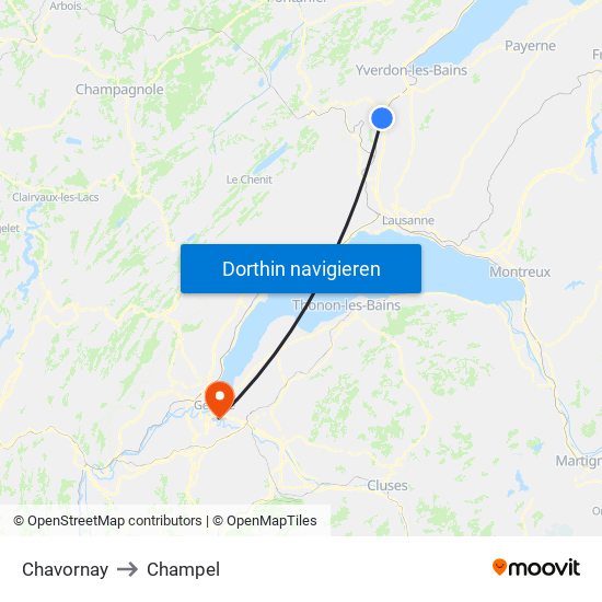 Chavornay to Champel map