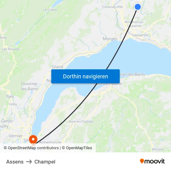 Assens to Champel map