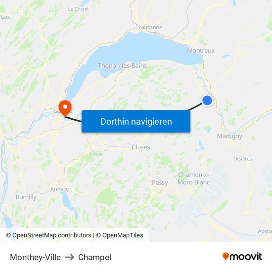 Monthey-Ville to Champel map