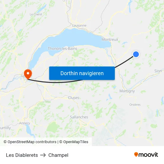 Les Diablerets to Champel map