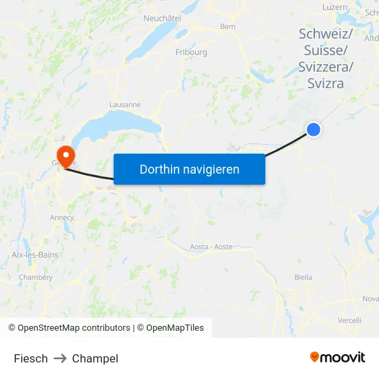 Fiesch to Champel map