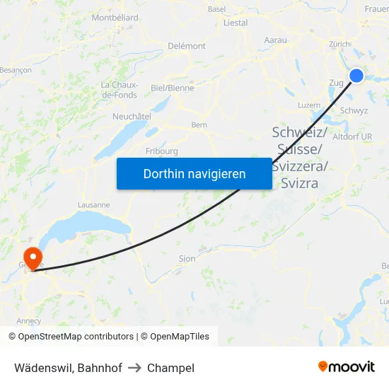 Wädenswil, Bahnhof to Champel map