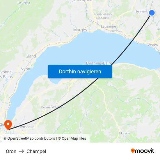 Oron to Champel map
