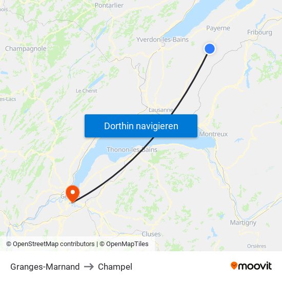 Granges-Marnand to Champel map