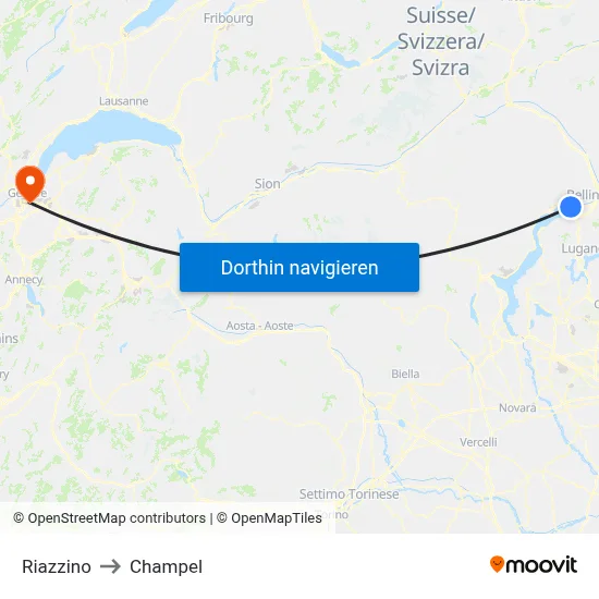 Riazzino to Champel map