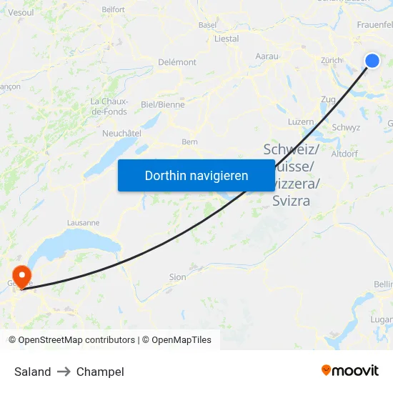 Saland to Champel map