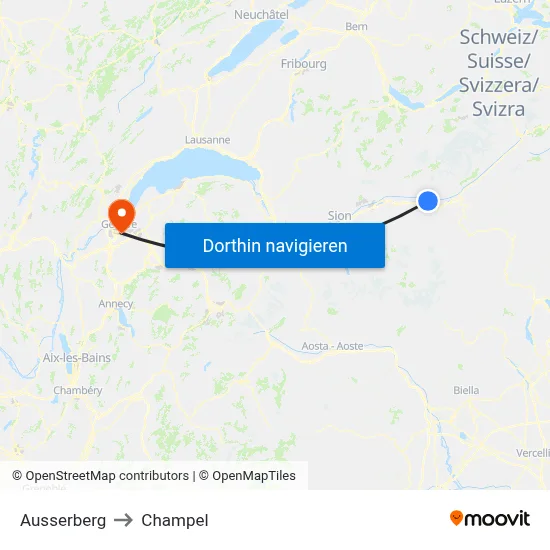 Ausserberg to Champel map