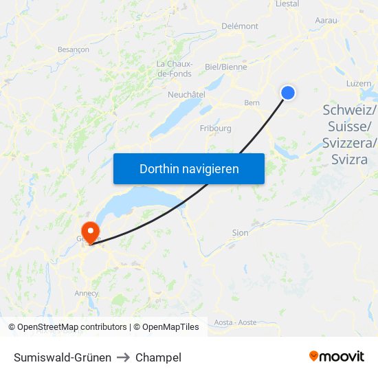 Sumiswald-Grünen to Champel map