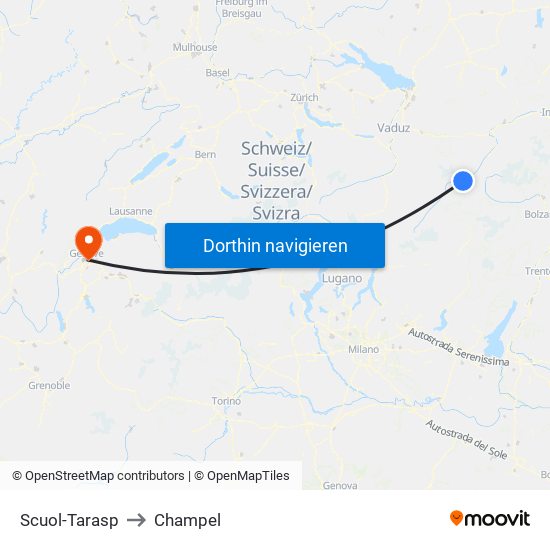 Scuol-Tarasp to Champel map