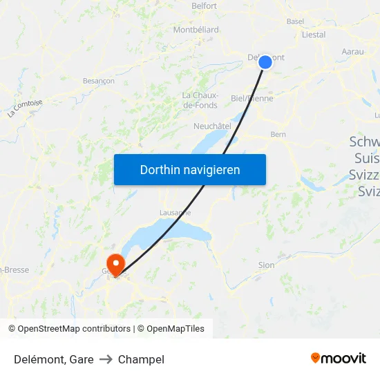 Delémont, Gare to Champel map