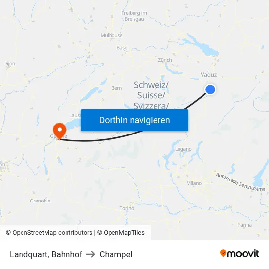 Landquart, Bahnhof to Champel map