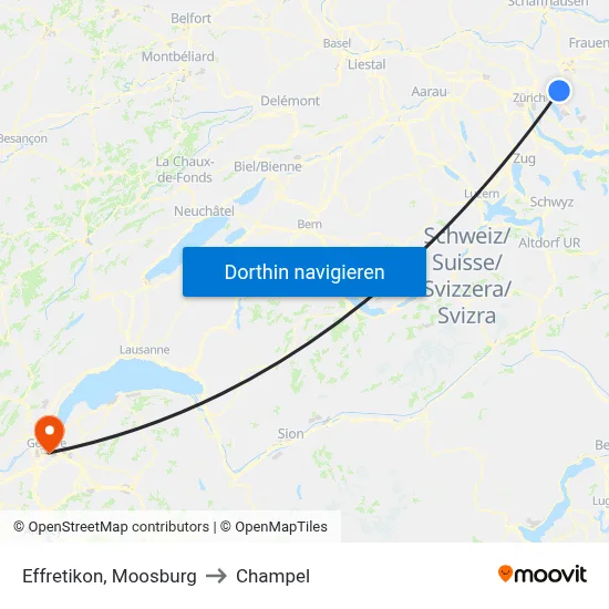 Effretikon, Moosburg to Champel map