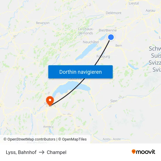 Lyss, Bahnhof to Champel map