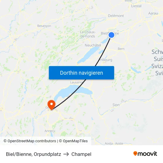 Biel/Bienne, Orpundplatz to Champel map