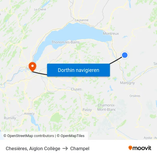 Chesières, Aiglon Collège to Champel map