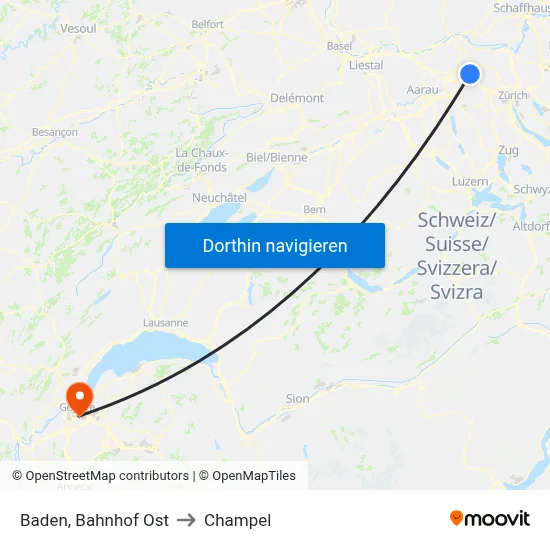 Baden, Bahnhof Ost to Champel map
