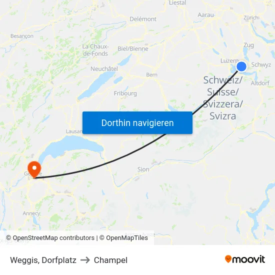 Weggis, Dorfplatz to Champel map