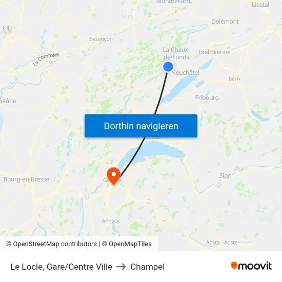 Le Locle, Gare/Centre Ville to Champel map