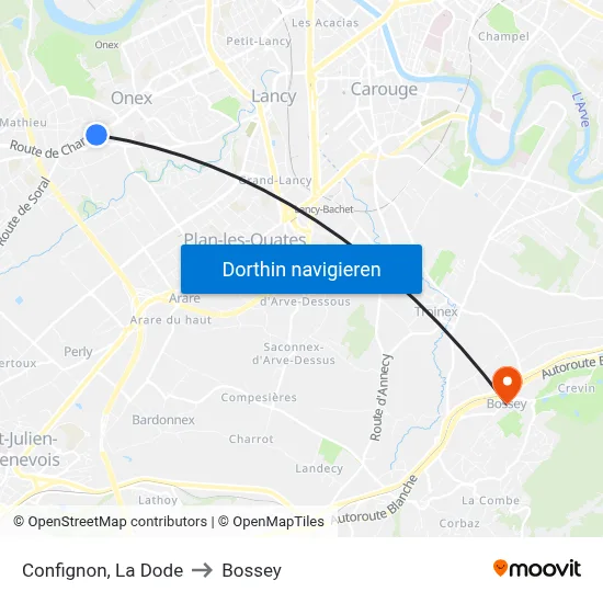 Confignon, La Dode to Bossey map